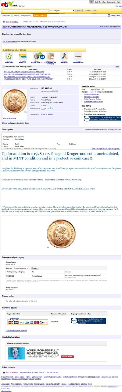 angie9830 eBay Listings Using One of Our Krugerrand Images